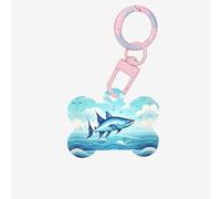 Flying Fish in The Oceans Printing Acrylic Dog Bone Ornament,Dog Tags Personalized Pet Ornament, Key Chain Bone Shaped Id Tags