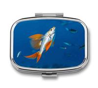 Flying Fish Pill Box 2 Compartments Portable Travel Pill Case Mini Medicine Organizer for Pocket Purse Metal Waterproof Medicine Container Holder Vitamin Fish Oil