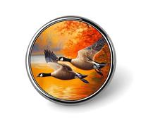 Flying Geese Ducks Autumn Round Brooch Pins Badge Printed Button Tie Lapel Backpack Pin Decoration for Women Men