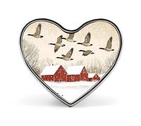 Flying Geese Snow Red House Button Brooch Pins Heart-Shaped Badges Decoration with Graphic Hat Clothing Bag