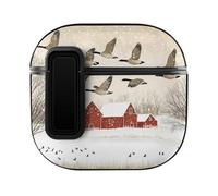 Flying Geese Snow Red House Hard Shell Case Skin Accessories Cover with Secure Lock Clip Compatible with AirPods 4
