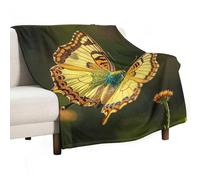 Flying Golden Butterfly Blanket, Soft Flannel Fleece Blankets Quick-Dry, Lightweight Throw Blanket for Couch, Bed, Office & Travel, Ideal Gift for Family & Friends, 55"x70"