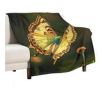 Flying Golden Butterfly Blanket, Soft Flannel Fleece Blankets Quick-Dry, Lightweight Throw Blanket for Couch, Bed, Office & Travel, Ideal Gift for Family & Friends, 50"x60"