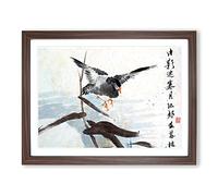 Flying Goose By Ren Yi Asian Japanese Framed Print | A4 Walnut Framed Wall Art | Ready to Hang | Asian Animal Picture | Living Room Bedroom Lounge Office
