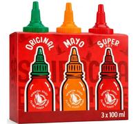 FLYING GOOSE Sriracha Hot Chili Sauces Mixing Box in 3 Flavours, Ideal for Gifting, Seasoning Sauces from Thailand for Seasoning, Dipping and Refining, 3 x 100 ml Multipack