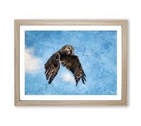 Flying Great Grey Owl Painting Modern Art Framed Print | A2 Oak Framed Wall Art | Ready to Hang | Modern Animal Picture | Living Room Bedroom Lounge Office