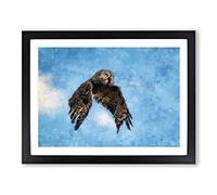 Flying Great Grey Owl Painting Modern Art Framed Wall Art Print, Ready to Hang Picture for Living Room Bedroom Home Office Décor, Black A3 (46 x 34 cm)
