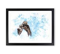 Flying Great Grey Owl Watercolour Modern Framed Print | A3 Black Framed Wall Art | Ready to Hang | Modern Animal Picture | Living Room Bedroom Lounge Office