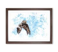 Flying Great Grey Owl Watercolour Modern Framed Print | A3 Walnut Framed Wall Art | Ready to Hang | Modern Animal Picture | Living Room Bedroom Lounge Office