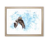 Flying Great Grey Owl Watercolour Modern Framed Wall Art Print, Ready to Hang Picture for Living Room Bedroom Home Office Décor, Oak A4 (34 x 25 cm)