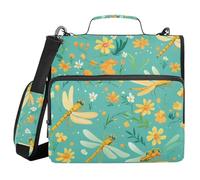 Flying Green Dragonflies Flowers 3 Ring Shoulder Strap Organizer Waterproof Document Organizer for School