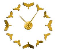 Flying Hawks Frameless Wall Clock - 3D Mirror Surface Wall Stickers Silent Giant Clock for Living RoomHome Decor, Adjustable Diameter (Gold,37inch)