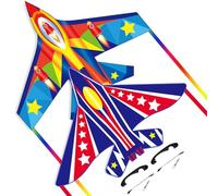 Flying Hoofer Fighter Airplane Kites (2 Pack) for Kids Ages 4-8 & 8-12 - Easy to Fly, Kites for Toddlers and Adults, Beginner Kite for Beach Trip.