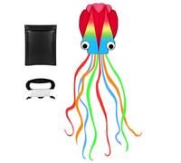 Flying Hoofer Huge 3D Rainbow Soft Octopus Kite for Children. Easy to Fly for Kids and Adults with 300 FT String Handle. Perfect for Beach and Outdoor Activities.