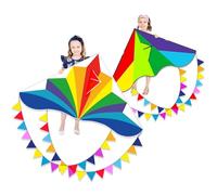 Flying Hoofer Pack of 2 Rainbow Delta Kites for Children and Adults, Large Beach Children's Kite, Extremely Easy to Fly for Boys and Girls, Includes 300 ft Kite Line Handle
