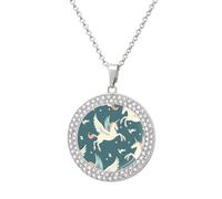 Flying Horse Funny Necklace With Printed Pendant Novelty Diamond Jewelry for Women Men Silver/Gold