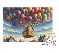 Flying House Balloons 1000pc Balloon Flying House Thick Cardboard Jigsaw Puzzle for Stress Relief Seekers Christmas Gathering Home Decor Classroom Puzzle Activity Gift Idea 38x26cm/1000pcs
