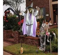 Flying Hover Witch, 6FT Animated Witch Halloween Prop With Horror Sounds And Glowing Eyes, For Outdoor Garden Yard Halloween Decor(purple)