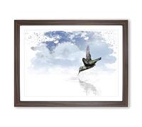Flying Hummingbird Bird No.1 V3 Modern Framed Wall Art Print, Ready to Hang Picture for Living Room Bedroom Home Office Décor, Walnut A2 (64 x 46 cm)