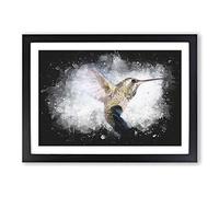 Flying Hummingbird Bird Paint Splash Framed Print | A2 Black Framed Wall Art | Ready to Hang | Modern Nature Picture | Living Room Bedroom Lounge Office