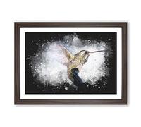 Flying Hummingbird Bird Paint Splash Framed Print | A2 Walnut Framed Wall Art | Ready to Hang | Modern Nature Picture | Living Room Bedroom Lounge Office