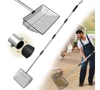 Flying Ideas Chicken Poop Scooper for Sand - Coop Scoop with 24-68" Adjustable Stainless Handle, 4-in-1 Sifter Shovel for Poultry Waste Cleaning Accessories (Black)