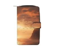 Flying in Sunset Credit Card Wallet Rfid Blocking Slim Bifold Genuine Leather Minimalist Front Pocket Wallets Keychain Wallet for Men And Women, style, 19.7x11x3.5cm