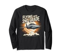 Flying Into 2nd Grade Back To School Jet Fighter Graphic Long Sleeve T-Shirt