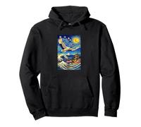 Flying Japanese Red Crowned Crane in The Starry Night Paint Pullover Hoodie