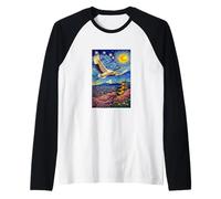 Flying Japanese Red Crowned Crane in The Starry Night Paint Raglan Baseball Tee