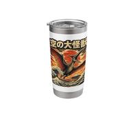 Flying Kaiju Pterosaur Above Gigantic Wave Japanese Retro Stainless Steel Insulated Tumbler