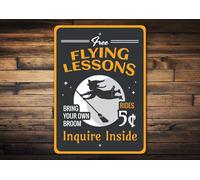 Flying Lessons Sign Witch Broom Rides Fly Here Sign Halloween Sign Halloween Gifts Spooky Decor Metal Signs Metal Decoration Metal Tin Signs Vintage 8x12 Inch