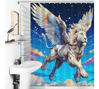 Flying Lion A Mythical Creature Soaring Through The Sky Shower Curtain Waterproof Mould with Hooks Waterproof Fabric Bathroom Curtains Modern Art for Shower Bath Curtain 53.54x70.87Inch（136x180cm）