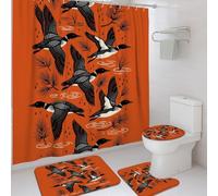 Flying Loon Woodland Nature Theme Loons Linocut Shower Curtain Sets