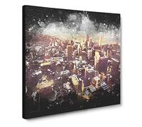 Flying Over the Chicago Skyline Paint Splash Modern Canvas Wall Art Print Ready to Hang, Framed Picture for Living Room Bedroom Home Office Décor, 20x20 Inch (50x50 cm)