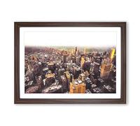 Flying Over The Chicago Skyline Painting Framed Print | A2 Walnut Framed Wall Art | Ready to Hang | Modern Cityscape Picture | Living Room Bedroom Lounge Office
