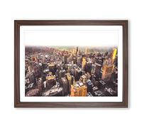 Flying Over The Chicago Skyline Painting Modern Art Framed Wall Art Print, Ready to Hang Picture for Living Room Bedroom Home Office Décor, Walnut A4 (34 x 25 cm)