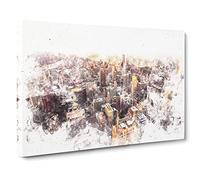 Flying Over The Chicago Skyline Watercolour Canvas Print | Gallery Wrapped 30mm Frame Wall Art | 20x14 inches | Ready to Hang | Modern Cityscape Picture | Living Room Bedroom Lounge Office
