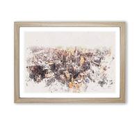 Flying Over The Chicago Skyline Watercolour Framed Print | A2 Oak Framed Wall Art | Ready to Hang | Modern Cityscape Picture | Living Room Bedroom Lounge Office