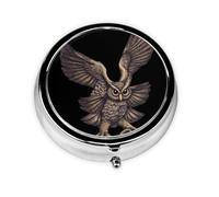Flying owl Mini Round Pill Box, can be Put into Wallet, Pocket, Light and Convenient, 3 Compartment Pill Box, Portable Pill Box,