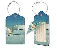 Flying Owl Print Luggage Tag Leather with Stainless Steel Loop Privacy Cover Name ID Labels for Women Men