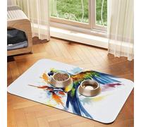 Flying Parrot Pet Feeding Mat Absorbent Pu Leather Dog Cat Food Mats Contain Spills Protects Floors, Anti-Slip Rubber Backing Dog Bowl Mats Easy Clean Pet Placemats 30x45cm