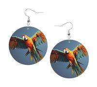 Flying Parrot Prints Leather Round Earrings Pendant Stylish And Light Lightweight Dangle For Women Girls, One Size, Leather, No Gemstone