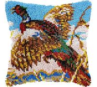 Flying Pheasant DIY Latch Hook Pillow Kits for Adults Pillow Cover with Preprinted Throw Pillowcase Crochet Yarns Embroidery Latch Hooking Cushion for Home Decor 17x17inch(o22)