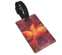 Flying Phoenix Bird As Symbol of Rebirth and New Beginning 2 Pcs Luggage Tags, Privacy Cover ID Label Loop and Address Card for Travel Bag Suitcase