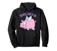 Flying Pig Cartoon - Believe Pullover Hoodie