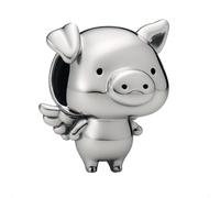 Flying Pig Charm Bead for Pandora Moments Bracelets Elegantly Plated in Fine Silver with Cute Silver Wings Her Girls Women - Happy Birthday Gift Box