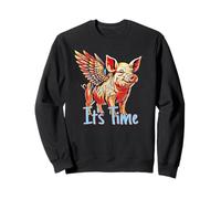 Flying Pig It’s Time Illustration Funny Colorful Winged Art Sweatshirt