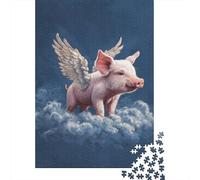 Flying Pig on Cloud 1000-Piece Puzzle for Adults, 38x26cm/1000pcs, Clean White Card Pieces for Sorting; for Quiet Downtime Without A Screen