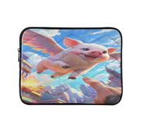 Flying Pig Over Colorful City Padded Laptop Sleeve Case 13 Inch Soft Quilted Laptop Bag Waterproof Computer Sleeves